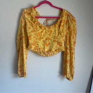 Free People Floral M Yellow Women's Top
